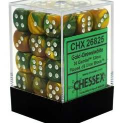 Dice<Gold-Green / White: Gemini 36d6 12mm Dice Block CHX 26825 - Miniature Marvels: Airplane Models & Painted Dice