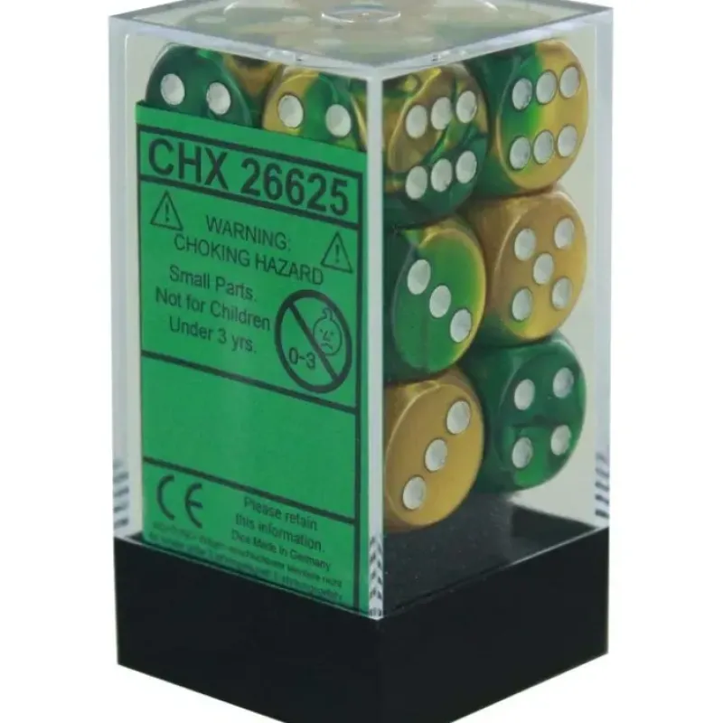 Dice<Gold-Green / White: Gemini 12d6 16mm Dice Block CHX 26625 - Miniature Marvels: Airplane Models & Painted Dice