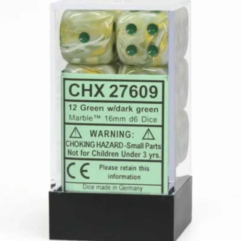 Dice<Green / Dark Green: Marble 12d6 16mm Dice Set CHX 27609 - Miniature Marvels: Airplane Models & Painted Dice