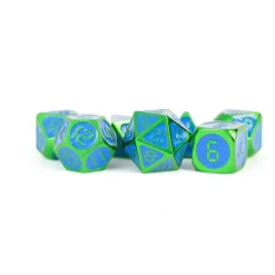 Dice<Green with Blue Enamel Digital 16mm Polyhedral Dice Set MET 023 - Miniature Marvels: Airplane Models & Painted Dice