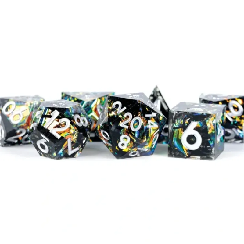 Dice<Handcrafted Sharp Edge Resin Dice Set: Simmering Coal (7) - Miniature Marvels: Airplane Models & Painted Dice