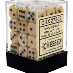 Dice<Ivory / Black: Marble 36d6 12mm Dice Block CHX 27802 - Miniature Marvels: Airplane Models & Painted Dice