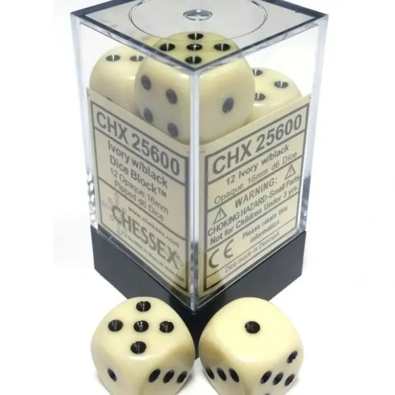 Dice<Ivory with Black: Opaque 12d6 16mm Dice Set CHX 25600 - Miniature Marvels: Airplane Models & Painted Dice