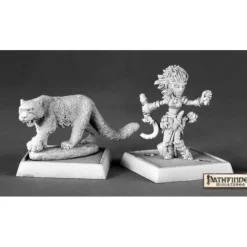 Miniature<Lini, Iconic Gnome Druid and Droogami, Snow Leopard: Pathfinder RPR 60020 - Miniature Marvels: Airplane Models & Painted Dice