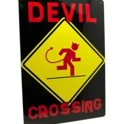 Egpull<Metal Tin Sign "Devil Crossing" Bedroom Office Mancave Funny Decor #A-101 - Miniature Marvels: Airplane Models & Painted Dice