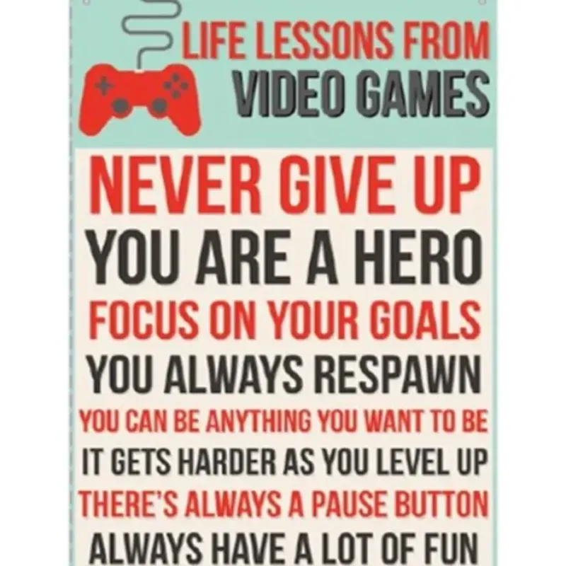 Egpull<Metal Tin Sign "Life Lessons From Video Games" Funny Gamer Wall Decor #B-101 - Miniature Marvels: Airplane Models & Painted Dice