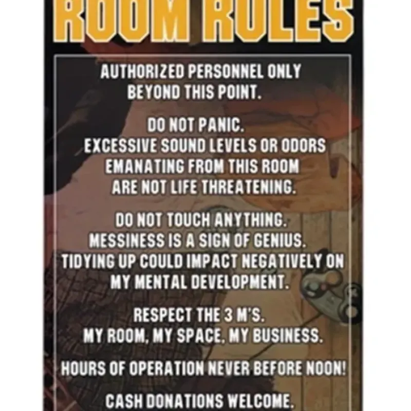 Egpull<Metal Tin Sign "Room Rules" Funny Bedroom / Office / Man Cave Wall Decor #B-101 - Miniature Marvels: Airplane Models & Painted Dice