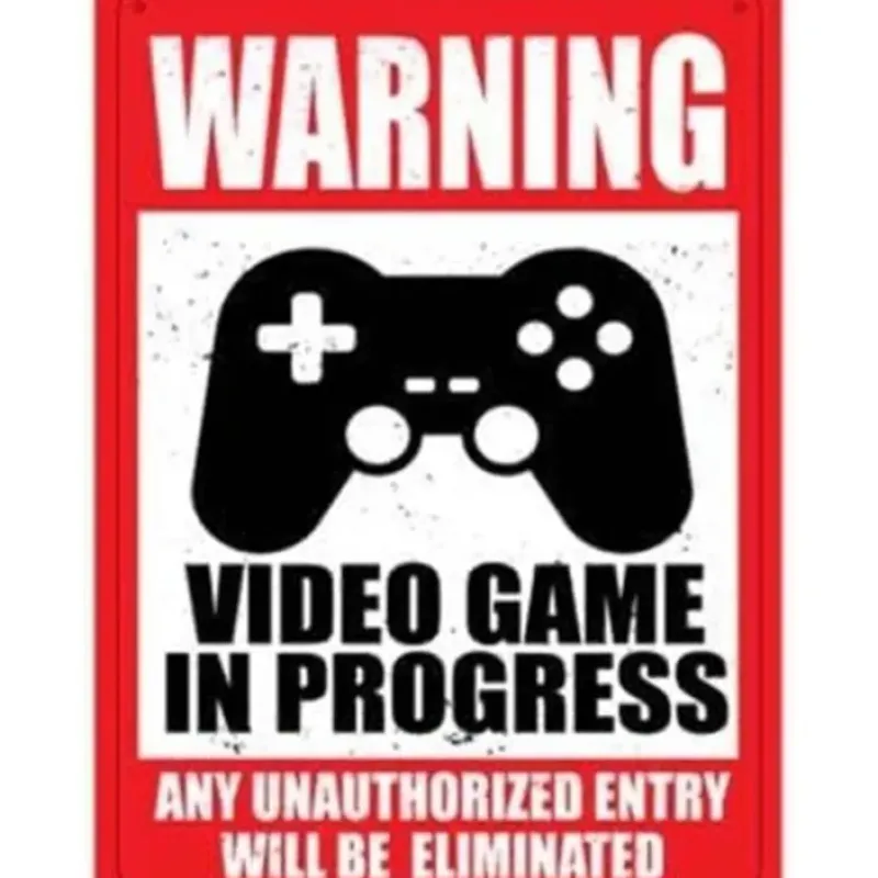 Egpull<Metal Tin Sign "Warning: Video Game in Progress" Gamer Bedroom Wall Decor #F-101 - Miniature Marvels: Airplane Models & Painted Dice