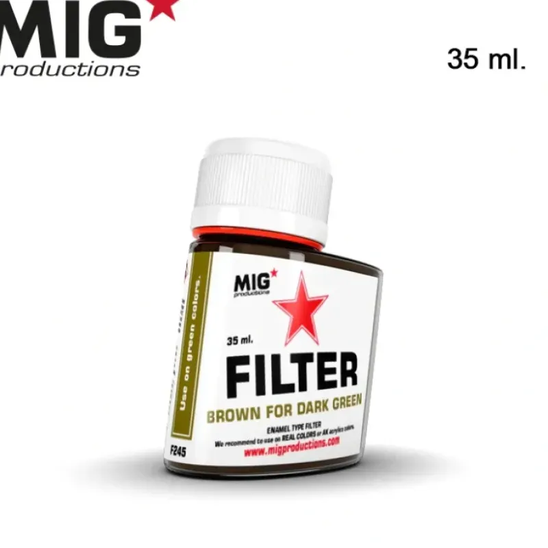 Paint<MIG Productions: Filter - Brown for Dark Green 35ml LTG AK-F245 - Miniature Marvels: Airplane Models & Painted Dice