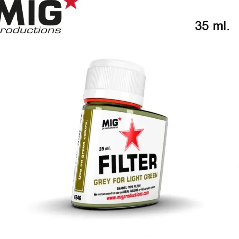 Paint<MIG Productions: Filter - Grey for Light Green 35ml LTG AK-F246 - Miniature Marvels: Airplane Models & Painted Dice