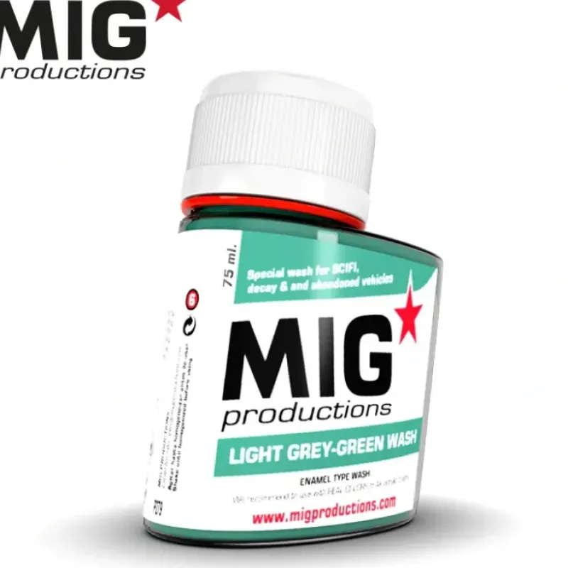 Paint<MIG Productions: Light Grey-Green Wash 75ml LTG AK-P279 - Miniature Marvels: Airplane Models & Painted Dice