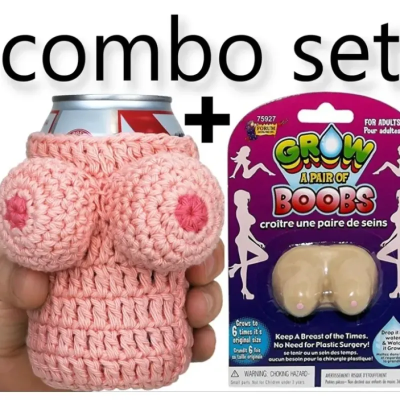 Egpull<Nana's Boobie Knitted Beer Can Bottle Cooler Holder + 1 Grow Boobs ~ COMBO SET - Miniature Marvels: Airplane Models & Painted Dice