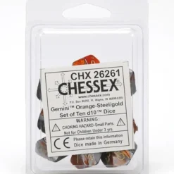 Dice<Orange-Steel / Gold: Gemini d10 Dice Set (10's) CHX 26261 - Miniature Marvels: Airplane Models & Painted Dice
