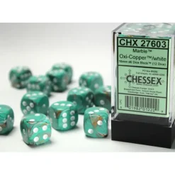 Dice<Oxi-Copper / White : Marble 12d6 16mm Dice Block CHX 27603 - Miniature Marvels: Airplane Models & Painted Dice