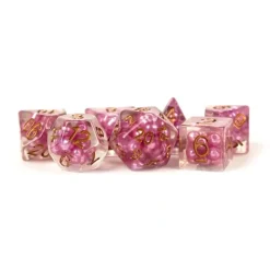 Dice<Pearl Dice Pink w/ Copper Numbers 16mm Resin Poly Dice Set MET 691 - Miniature Marvels: Airplane Models & Painted Dice
