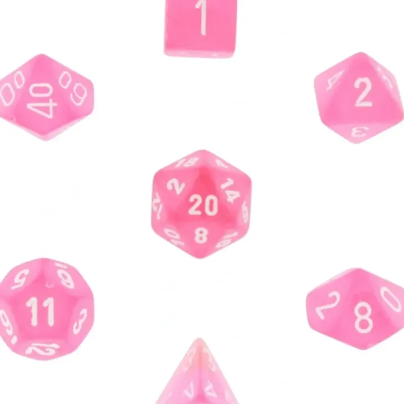 Dice<Pink / White: Frosted Polyhedral Dice Set (7's) CHX 27464 - Miniature Marvels: Airplane Models & Painted Dice
