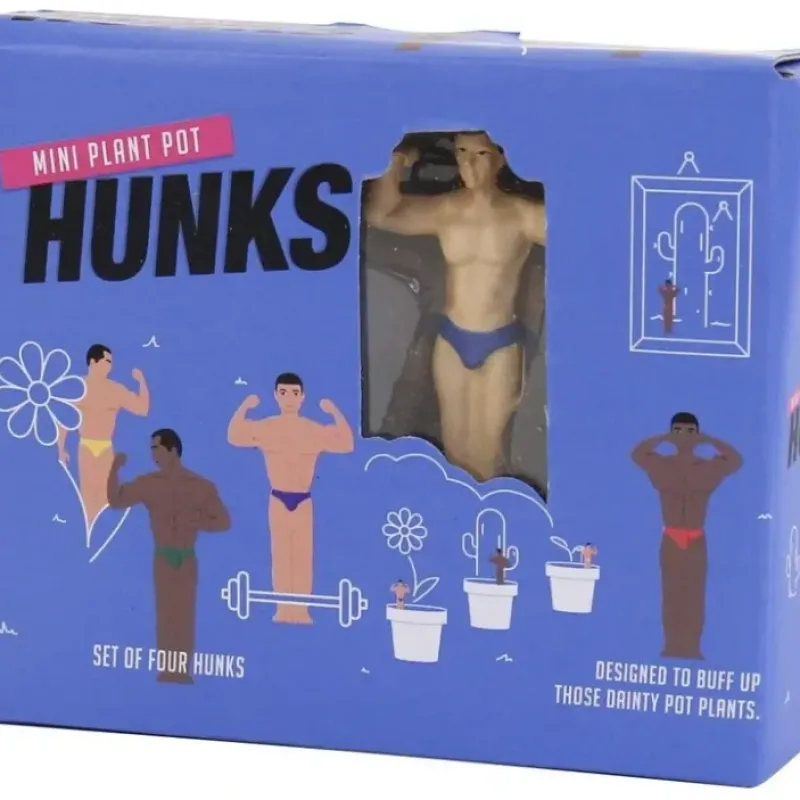 Egpull<4-pk Mini Hunk Planter Statues - Sexy Muscles Garden Plant Pot Markers - Miniature Marvels: Airplane Models & Painted Dice