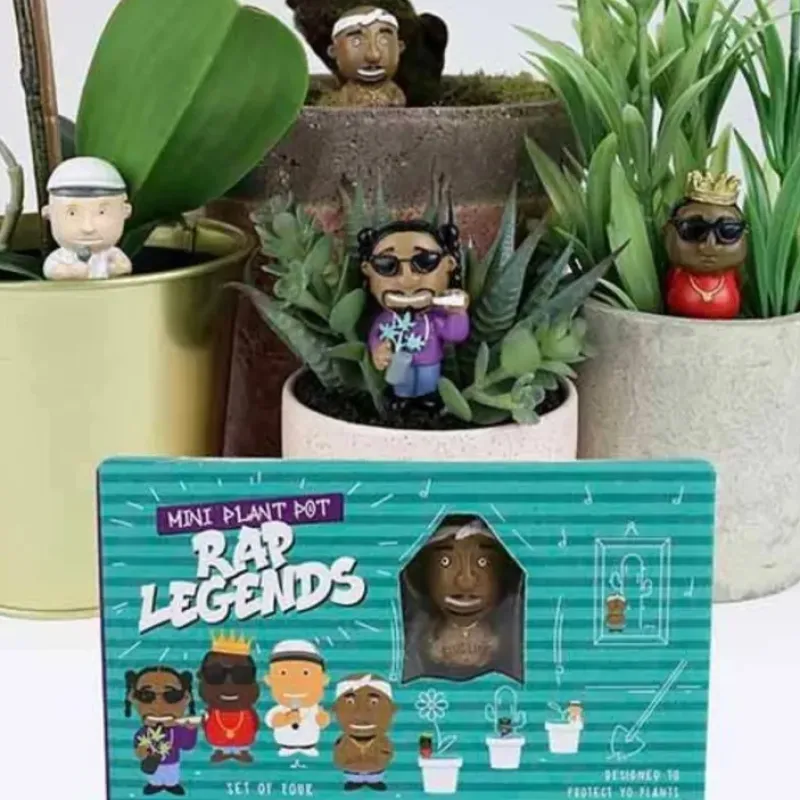 Egpull<4-pk Mini Rap Legends Planter Figurines "Slug Life" Plant Pot Marker Decorations - Miniature Marvels: Airplane Models & Painted Dice