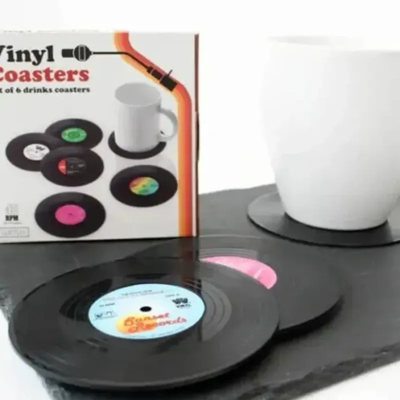 Egpull<6pk Music Vinyl Record Cup Coaster Glass Drink Holder Place Mat Tableware Home - Miniature Marvels: Airplane Models & Painted Dice