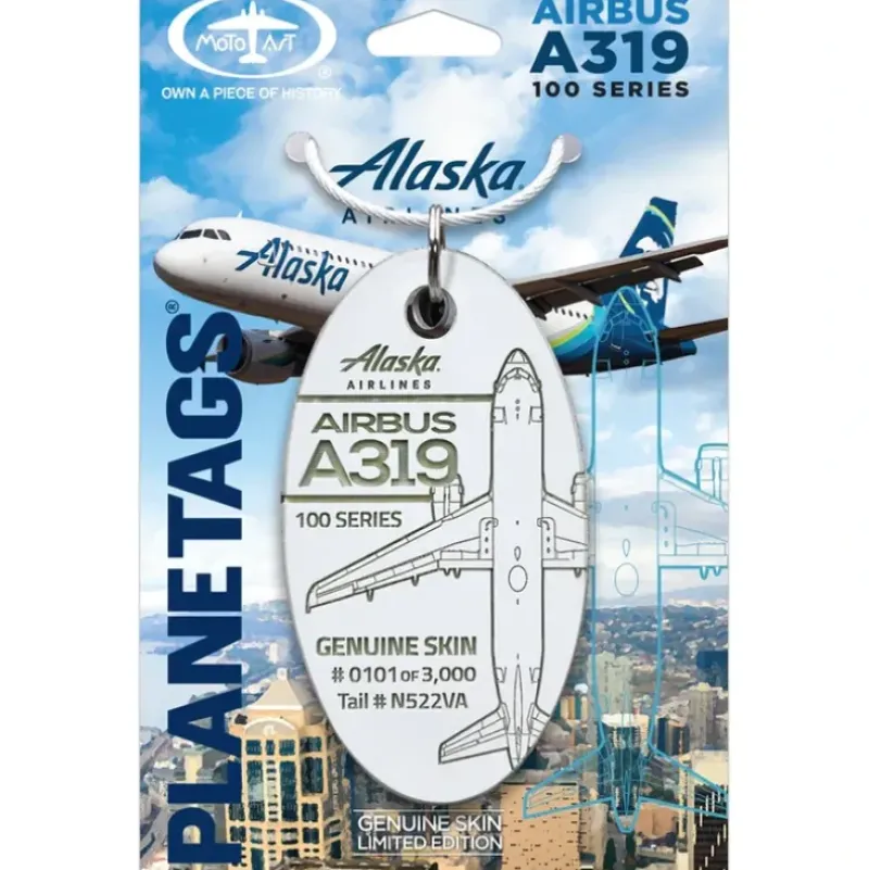 Airplane Model*Plane Tags Alaska Airlines Airbus A319 N522VA (White) - Miniature Marvels: Airplane Models & Painted Dice