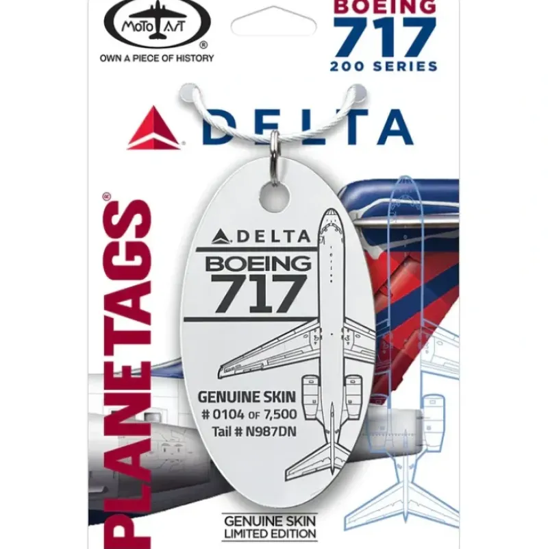 Airplane Model*Plane Tags Delta Airlines Boeing 717 N987DN (White) - Miniature Marvels: Airplane Models & Painted Dice