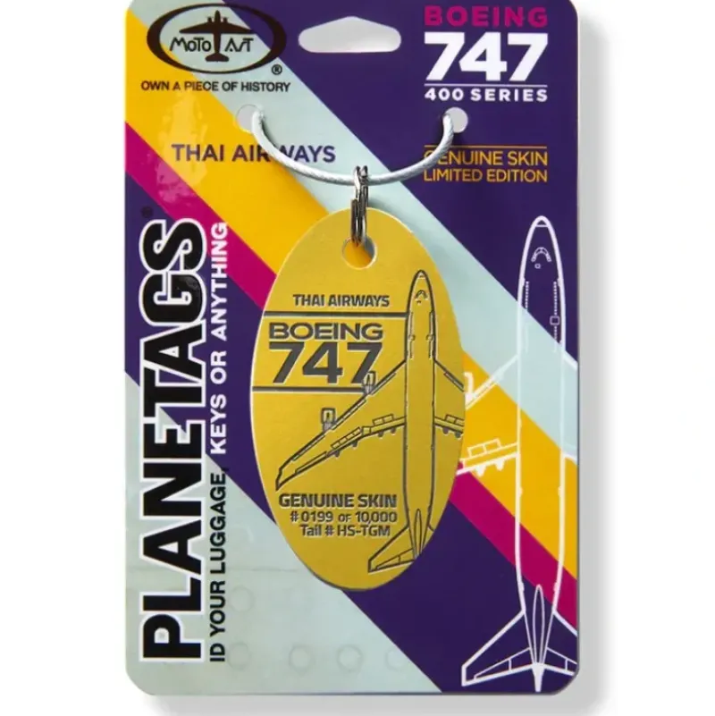 Airplane Model*Plane Tags Thai Airways Boeing 747-400 HS-TGM (Golden) - Miniature Marvels: Airplane Models & Painted Dice