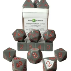 Dice<Polyhedral Dice: Opaque Dark Gray w/ Red Numbers - Set of 15 R4I 50018-FB - Miniature Marvels: Airplane Models & Painted Dice