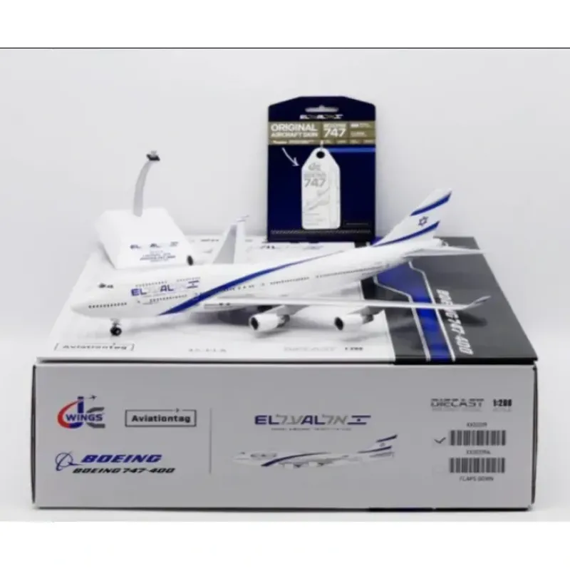 Airplane Model*Pre-Order JC Wings XX20319A 1:200 El Al Israel Airlines Boeing 747-400 Reg: 4X-ELA "Flaps Down" + Limited Edition Aviationtag - Miniature Marvels: Airplane Models & Painted Dice