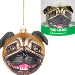 Egpull<Pug Head Dog Ornament - Christmas Holiday Art Hand-Blown Glass Archie McPhee - Miniature Marvels: Airplane Models & Painted Dice