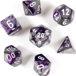 Dice<Purple-Steel / White: Gemini Polyhedral Dice Set (7's) CHX 26432 - Miniature Marvels: Airplane Models & Painted Dice