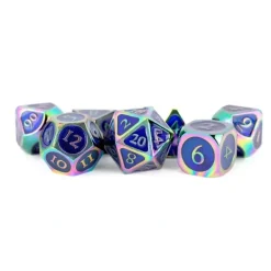 Dice<Rainbow with Blue Enamel 16mm Polyhedral Dice Set MET 021 - Miniature Marvels: Airplane Models & Painted Dice
