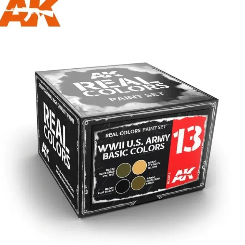 Paint<Real Colors: WWII U.S. Army Basic Colors Set LTG AK-RCS013 - Miniature Marvels: Airplane Models & Painted Dice