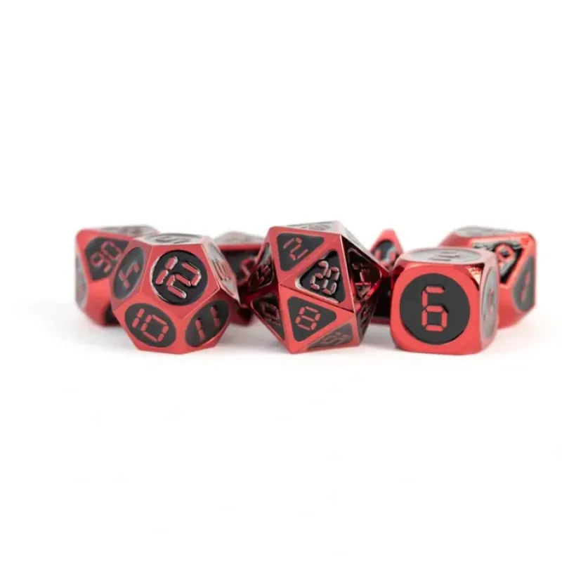 Dice<Red with Black Enamel Digital 16mm Polyhedral Dice Set MET 024 - Miniature Marvels: Airplane Models & Painted Dice