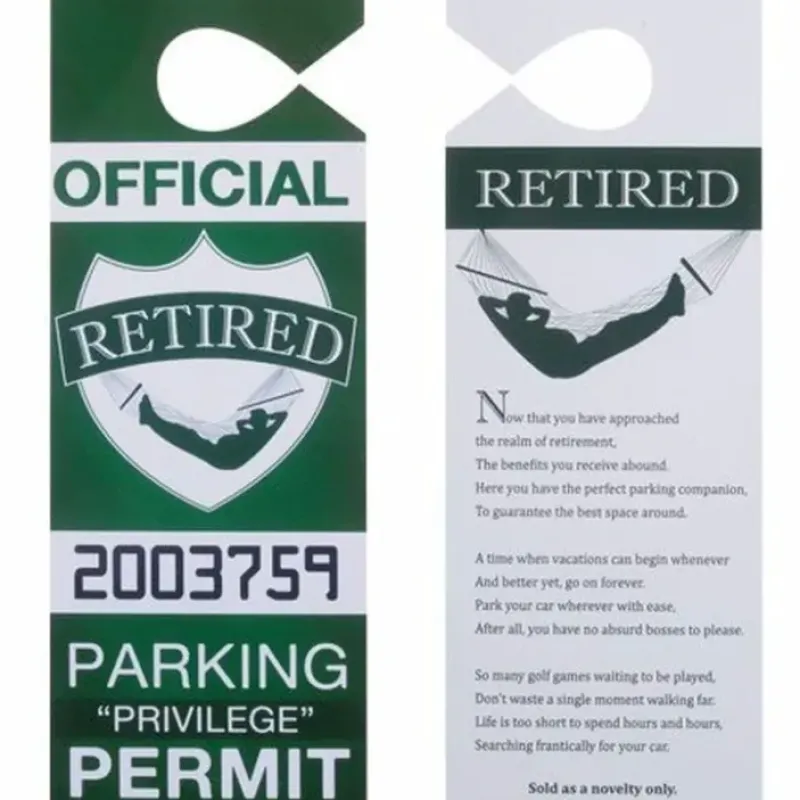 Egpull<RETIRED Auto Car Parking Permit " Retirement Over The Hill " GaG Prank- BigMouth - Miniature Marvels: Airplane Models & Painted Dice