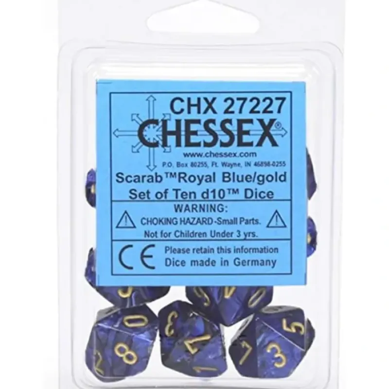 Dice<Royal Blue / Gold: Scarab d10 Dice Set (10's) CHX 27227 - Miniature Marvels: Airplane Models & Painted Dice