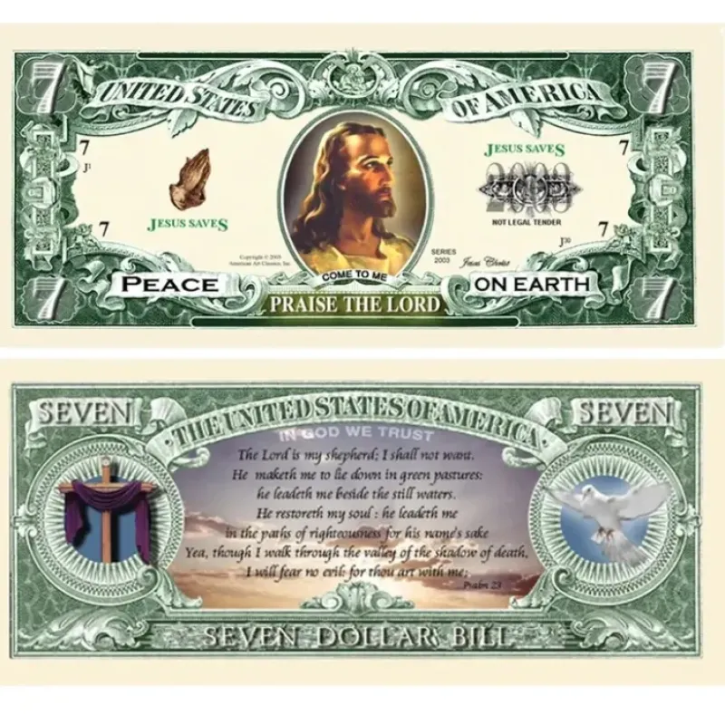 Egpull<Set of 100 - Jesus Christ Praise The Lord Christian Religious Novelty $7 Bills - Miniature Marvels: Airplane Models & Painted Dice