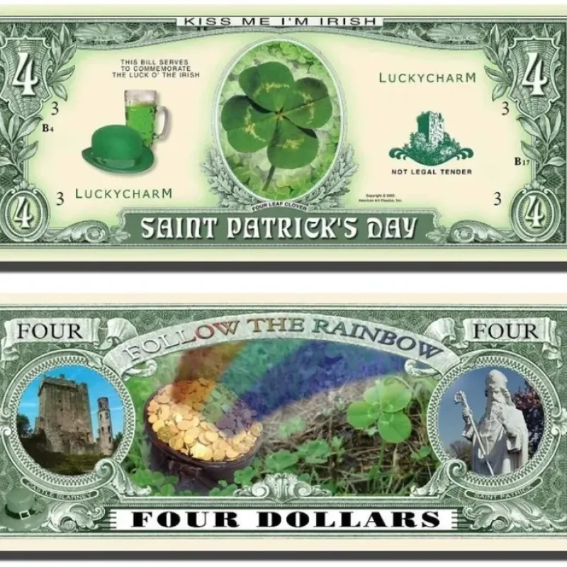 Egpull<Set of 1000 - St. Patrick's Day Four Leaf Clover 4 Dollar Money Bill Lucky Note - Miniature Marvels: Airplane Models & Painted Dice