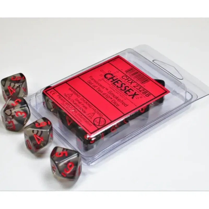 Dice<Smoke / Red: Translucent d10 Dice Set (10's) CHX 23288 - Miniature Marvels: Airplane Models & Painted Dice
