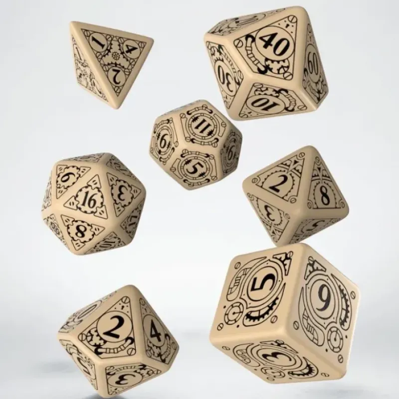 Dice<Steampunk Beige & Black Dice Set (7) QWS SSTE18 - Miniature Marvels: Airplane Models & Painted Dice
