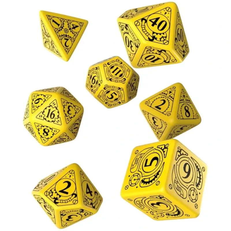 Dice<Steampunk Yellow & Black Dice Set (7) QWS SSTE13 - Miniature Marvels: Airplane Models & Painted Dice