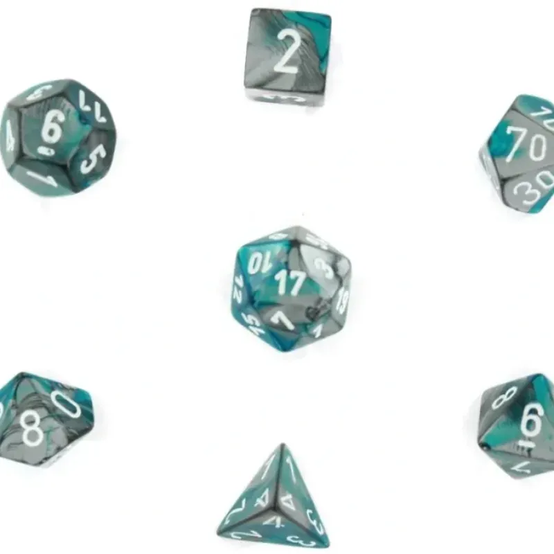 Dice<Steel-Teal with White: Gemini Polyhedral Dice Set (7's) CHX 26456 - Miniature Marvels: Airplane Models & Painted Dice