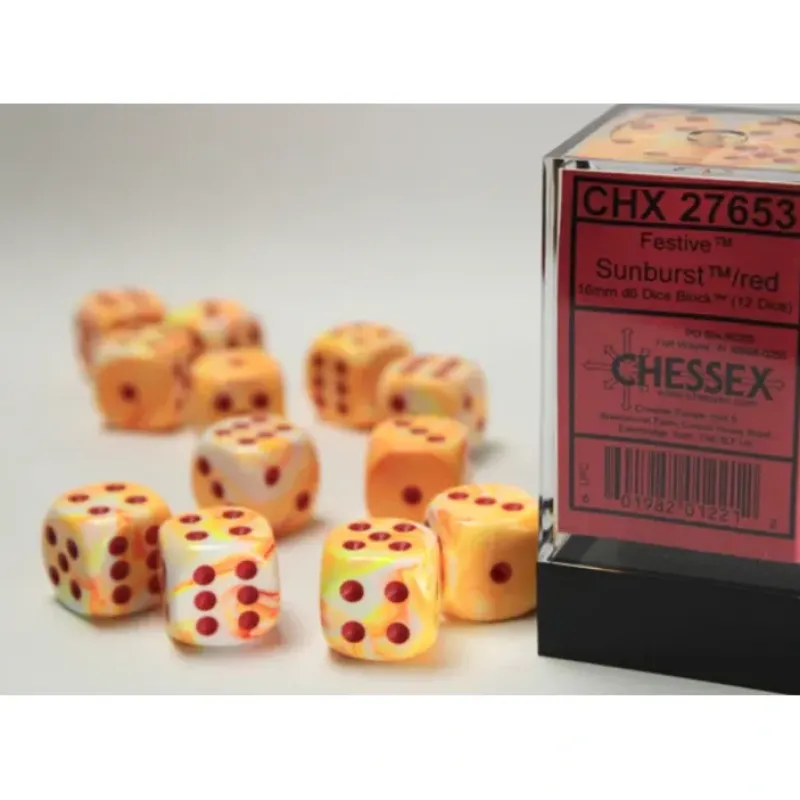 Dice<Sunburst / Red: Festive 12d6 16mm Dice Block CHX 27653 - Miniature Marvels: Airplane Models & Painted Dice