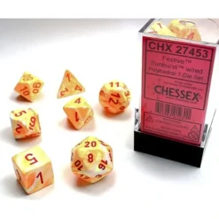 Dice<Sunburst / Red: Festive Polyhedral Dice Set (7's) CHX 27453 - Miniature Marvels: Airplane Models & Painted Dice