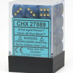 Dice<Teal / Gold: Phantom 36d6 12mm Dice Block CHX 27889 - Miniature Marvels: Airplane Models & Painted Dice