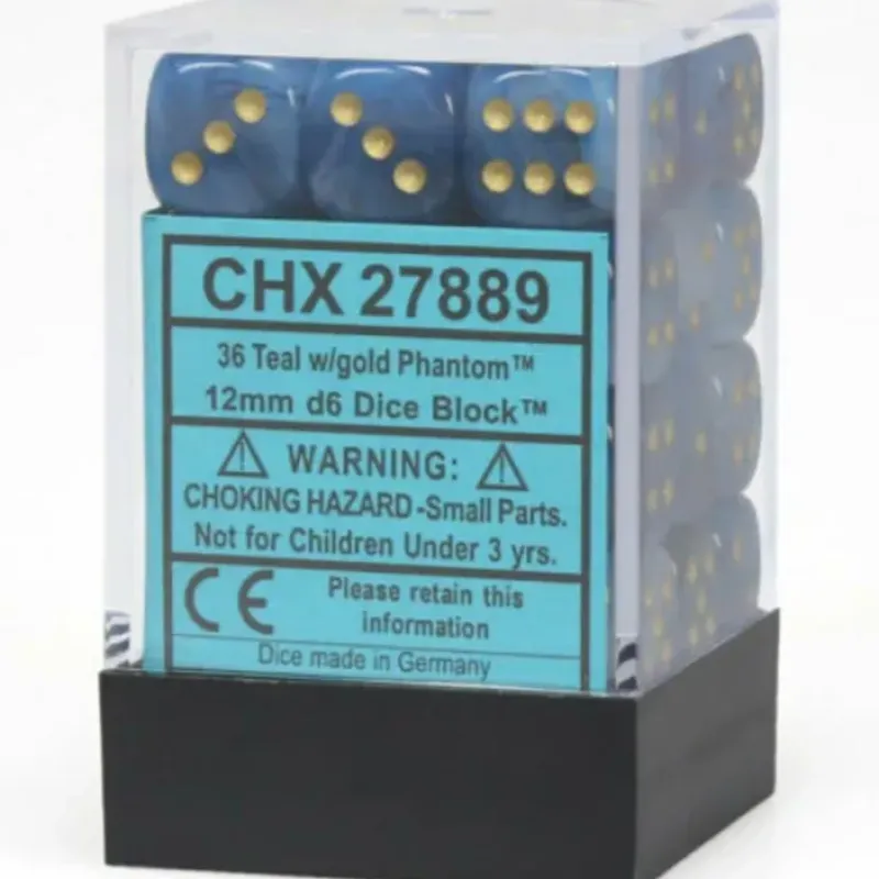 Dice<Teal / Gold: Phantom 36d6 12mm Dice Block CHX 27889 - Miniature Marvels: Airplane Models & Painted Dice