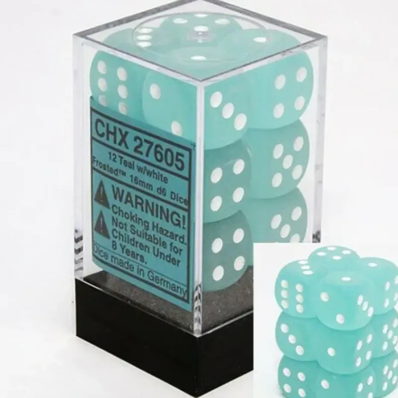 Dice<Teal / White: Frosted 12d6 16mm Dice Block CHX 27605 - Miniature Marvels: Airplane Models & Painted Dice