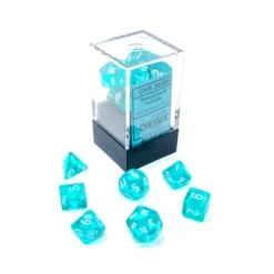 Dice<Teal / White: Translucent Mini-Polyhedral Dice Set (7's) CHX 20385 - Miniature Marvels: Airplane Models & Painted Dice