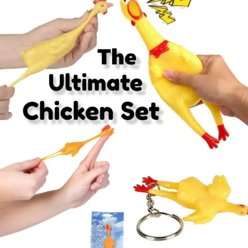 Egpull<The Ultimate Chicken Set - 4 Assorted Rubber Chicken - GaG Prank Joke Funny Gift - Miniature Marvels: Airplane Models & Painted Dice