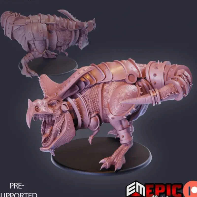 Miniature<T-Rex Attacking With Armor - Miniature Marvels: Airplane Models & Painted Dice