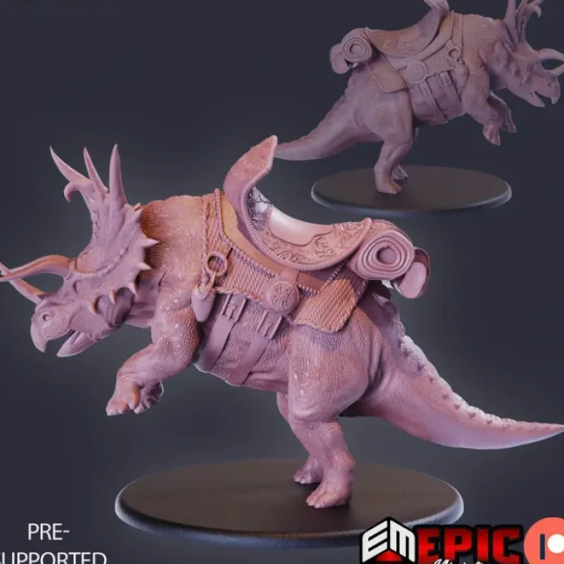Miniature<Triceratops Attacking With Mount - Miniature Marvels: Airplane Models & Painted Dice